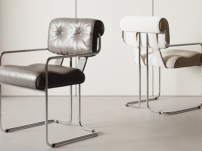Modern Dining Chairs With Leather Upholstery And Chrome Metal Frames In Black And White 3d model