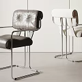 Modern Dining Chairs With Leather Upholstery And Chrome Metal Frames In Black And White