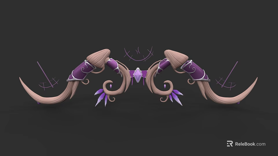 Stylish Purple Weapon With Twin Ponytail Bowknot Curled Decorations And Spikes 3d model 