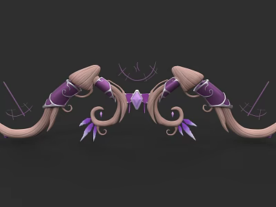 Stylish Purple Weapon With Twin Ponytail Bowknot Curled Decorations And Spikes 3d model
