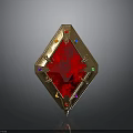 Ornate Red Rhombus Gemstone With Golden Frame And Colorful Small Gemstones