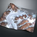 Alpine Plants Growing On Mountain Terrain Model With Winding Roads And Snowy Areas