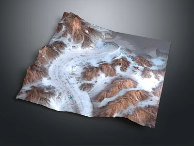 Alpine Plants Growing On Mountain Terrain Model With Winding Roads And Snowy Areas 3d model