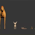 Orange Camel With Small Animals Like Fox Snake And Lizard On Dark Surface With Reflection