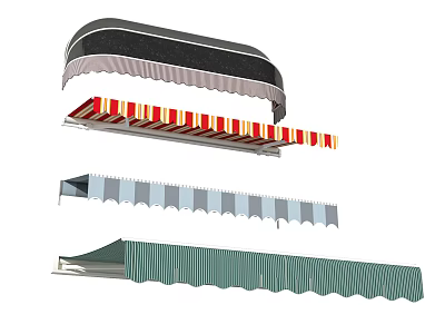 Colorful Outdoor Awnings with Striped Red Gray and Green Patterns for Patio Decoration 3d model