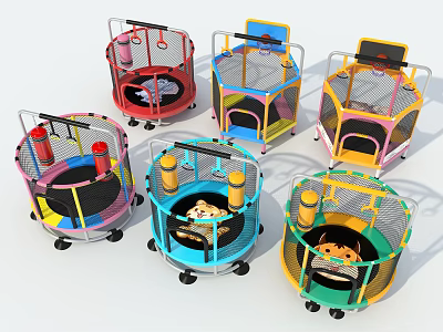 Colorful Kids Play Equipment with Mesh Enclosure Wheels and Cartoon Characters 3d model