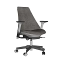 Modern Gray Office Chair With Adjustable Armrests Metal Base And Wheels