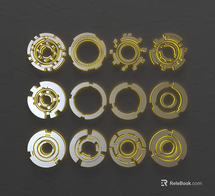 Metallic Circular Wall Decor With Gold And Silver Geometric Patterns Design 3d model