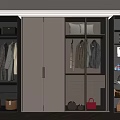 Modern Wardrobe Interior With Sliding Doors Hanging Rods Storage Boxes And Bag Compartments 3d model