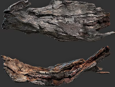 Natural Weathered Stone Wood Pieces With Rustic Texture For Home Interior Decor 3d model