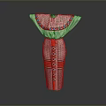 Traditional White Outfit With Colorful Beaded Collar Red Waist Belt Striped And Circular Pattern Skirt