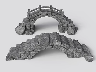 Two Stone Arch Landscape Bridges With Railing And Classic Design 3d model