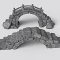 Two Stone Arch Landscape Bridges With Railing And Classic Design