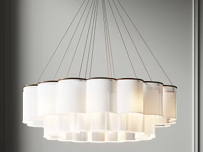 Modern Chandelier With White Shades And Layered Design Hanging From Ceiling 3d model