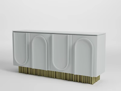 White Sideboard Cabinet With Gold Base And Arched Doors Design 3d model