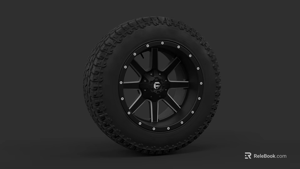 Car Off Road Tire Featuring Black Alloy Wheel And Deep Tread Design 3d model 