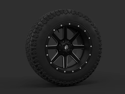 Car Off Road Tire Featuring Black Alloy Wheel And Deep Tread Design 3d model