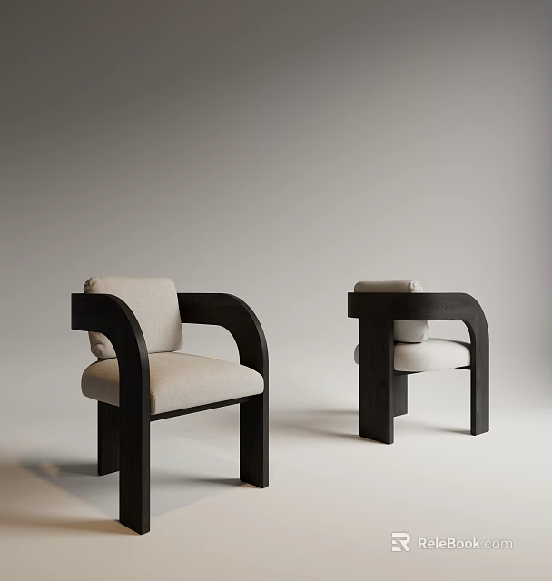 Modern Dining Chairs With Black Frame Curved Armrests And Light Upholstery 3d model 