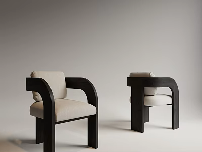 Modern Dining Chairs With Black Frame Curved Armrests And Light Upholstery 3d model