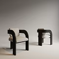 Modern Dining Chairs With Black Frame Curved Armrests And Light Upholstery