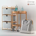 Modern Gray Fabric Loveseat With Wooden Storage Cart And Decorative Accessories