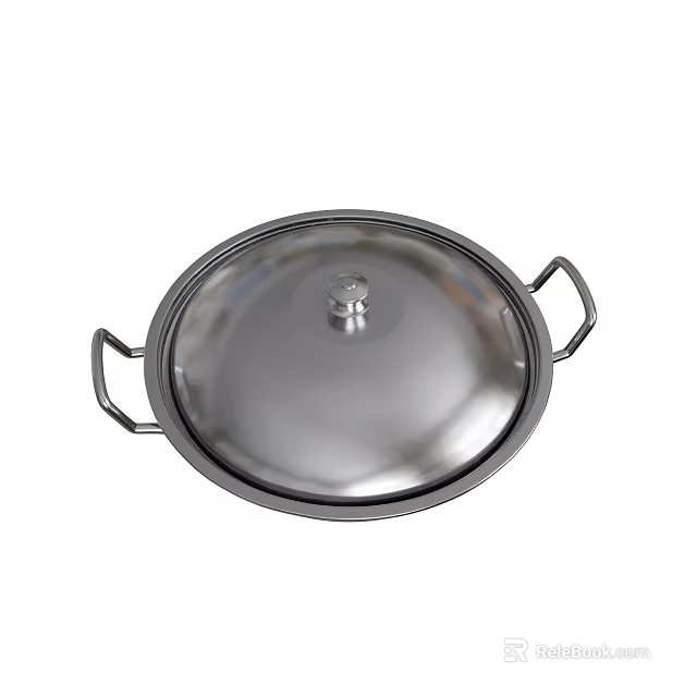 Stainless Steel Kitchen Cookware Pot With Lid And Two Side Handles 3d model 