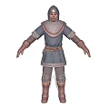 Medieval Warrior In Gray Tunic With Helmet Brown Belt Gloves And Boots