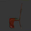 Decorative Wooden Chair With Green Backrest Golden Pattern Red Fabric And Wooden Legs