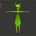 Female Character With Animal Ears Standing In White Dress Arms Outstretched