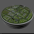 Aerial Planning of Circular City with Green Spaces Modern Buildings and Blue Lines