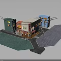 Colorful Small Town Buildings With Storefronts Street Lamps And Paved Roads