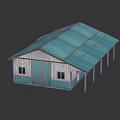 Small House With Blue Roof Green Door Wooden Walls And Windows Reflection
