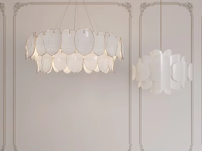 Modern White Petal Shaped Chandeliers Hanging On Decorative Wall Background 3d model