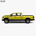 Nissan Yellow Pickup Truck With Double Cab Black Wheels And Cargo Bed