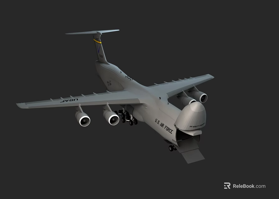 Gray Passenger Airliner with Four Engines Long Wings and Tail Logo Design 3d model 