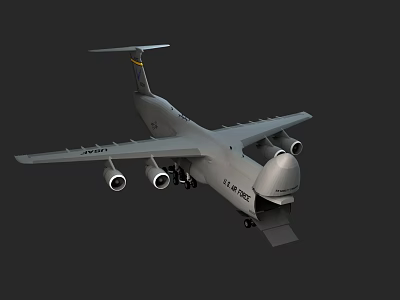 Gray Passenger Airliner with Four Engines Long Wings and Tail Logo Design 3d model