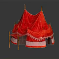 Tent Style Decorative Furniture With Red Fabric Wooden Poles And Red White Striped Base
