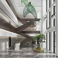 Modern Reception Lobby Interior With Front Desk Green Plants And Large Windows 3d model