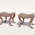 Elegant Sofa Stools with Carved Wooden Legs and Upholstered Beige Seats Design