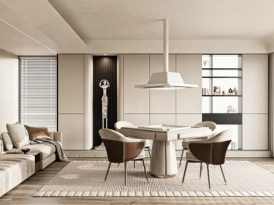 Modern Hotel Game Room Interior With Comfortable Chairs Chess Table And Pendant Light 3d model