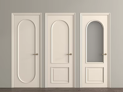 Stylish White Wooden Interior Hinged Doors With Arched Square Panels And Ribbed Glass 3d model