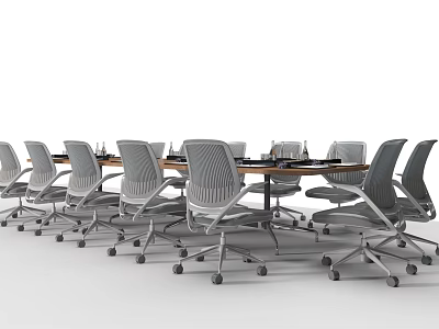 Modern Conference Table With Wooden Top And Gray Office Chairs In Meeting Room Setup 3d model