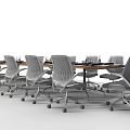 Modern Conference Table With Wooden Top And Gray Office Chairs In Meeting Room Setup