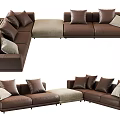 Brown Leather Sectional Sofa With L Shaped Design And Decorative Pillows 3d model