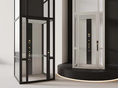 Modern Glass Elevators With Black And White Frames In Minimalist Interior Setting 3d model