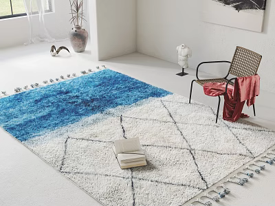 Square Rug With Blue White Gradient Geometric Pattern And Tassel Edges For Living Room Decor 3d model