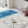 Square Rug With Blue White Gradient Geometric Pattern And Tassel Edges For Living Room Decor