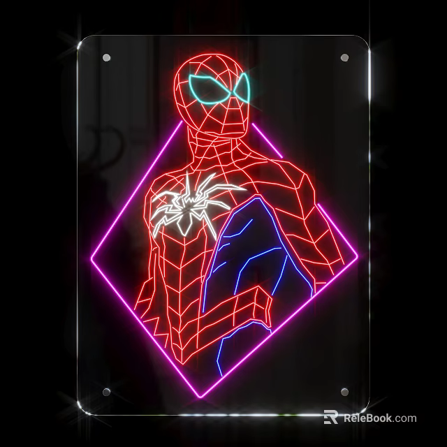 Spider Man Theme Neon Decorative Light With Red Blue Pink Silhouette Design On Black Background 3d model 