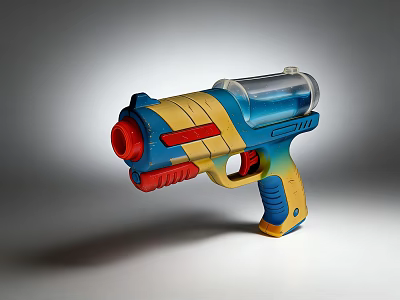 Colorful Toy Water Gun With Blue Yellow Red Design And Transparent Reservoir 3d model