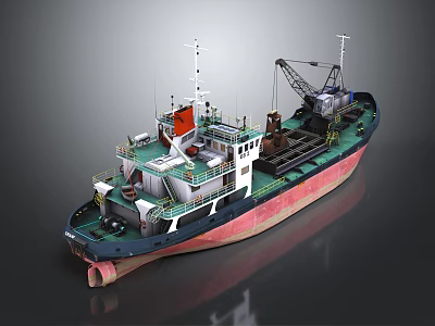 Industrial Work Ship with Crane and Deck Equipment for Water Transport Operations 3d model